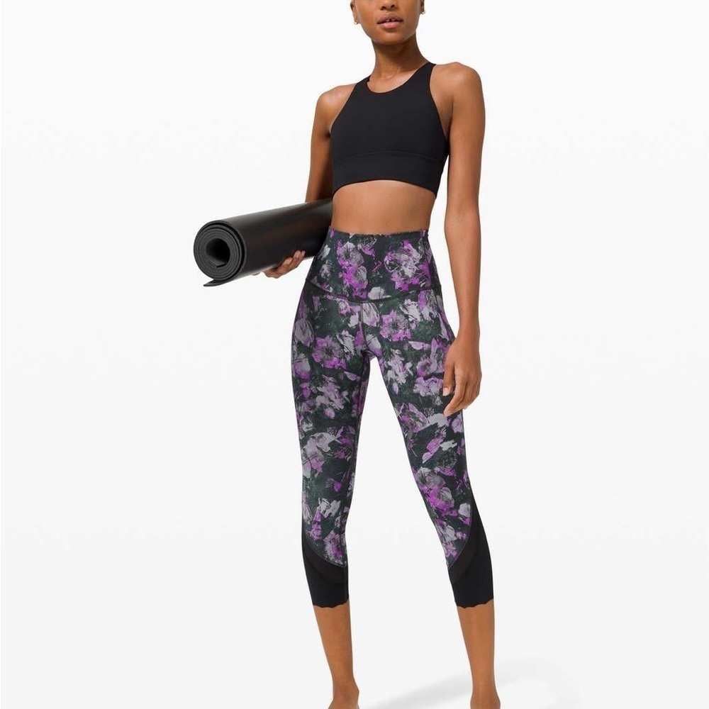 Lululemon Athletica Purple and Black Leggings with Mesh Detail